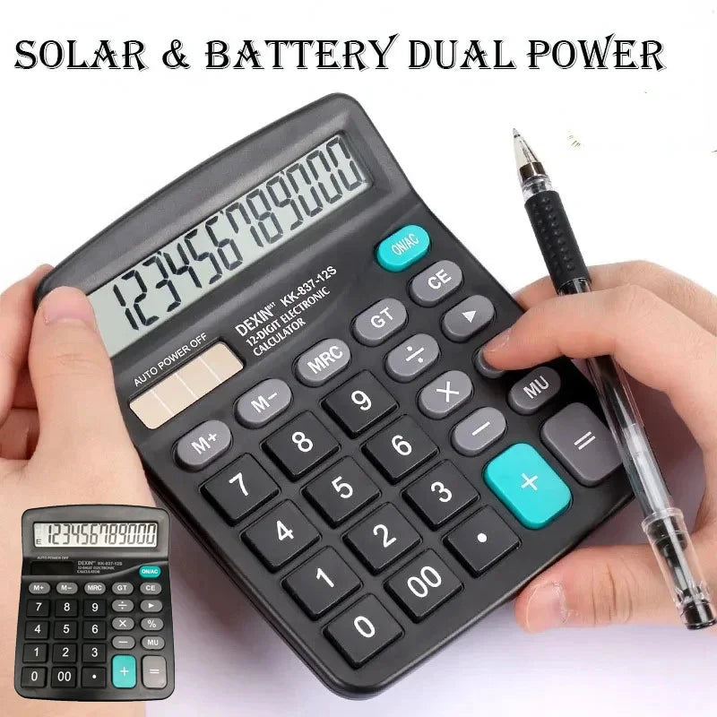 12 Digits Solar & Battery Dual Power Calculator Large LCD Display for Home Office School Finance Accounting Tools Calculator