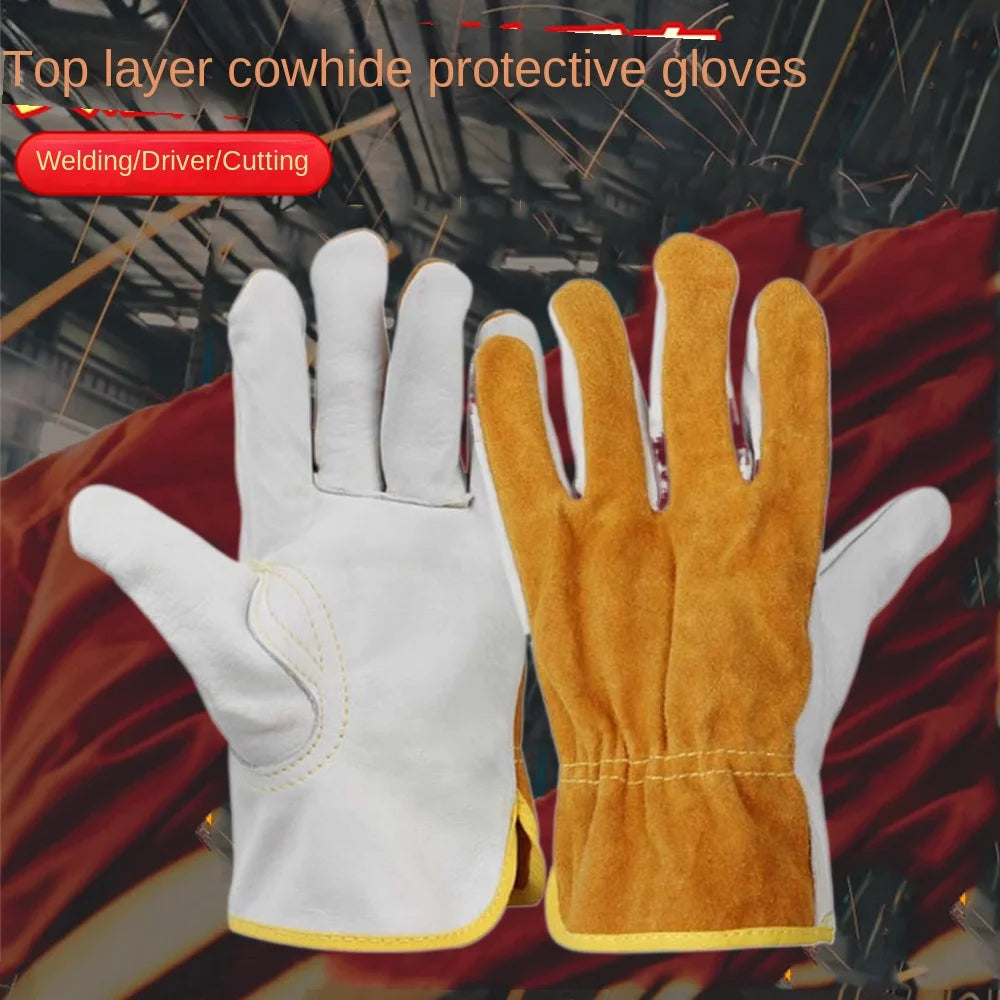 1 Pair Security Protection Welding Gloves Safety Labor Protection Leather Work Gloves Durable Soft Leather Welder Gloves