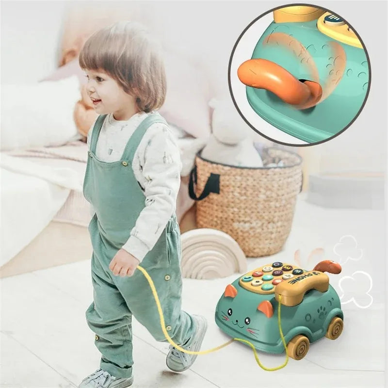 /Baby 3-in-1 Musical Phone Toys Toddler Interactive Learning Toy with Lights Cat Telephone Story Early Education Montessori Gift
