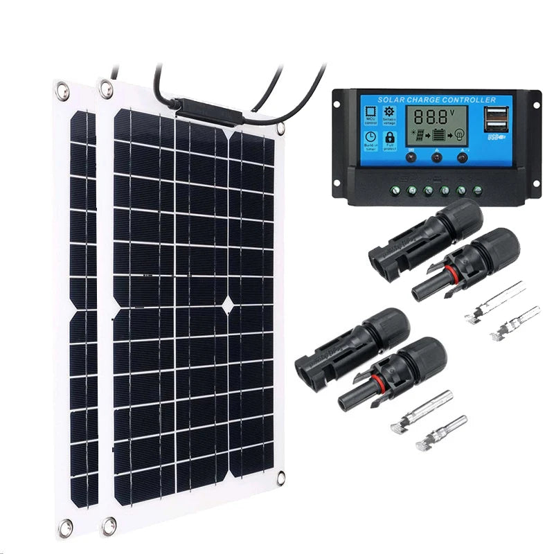 1000W 500W High-Efficiency Flexible Solar Panel Kit with 12V Battery Charger & 100A Controller for RV Yacht Boat Off-Grid Power